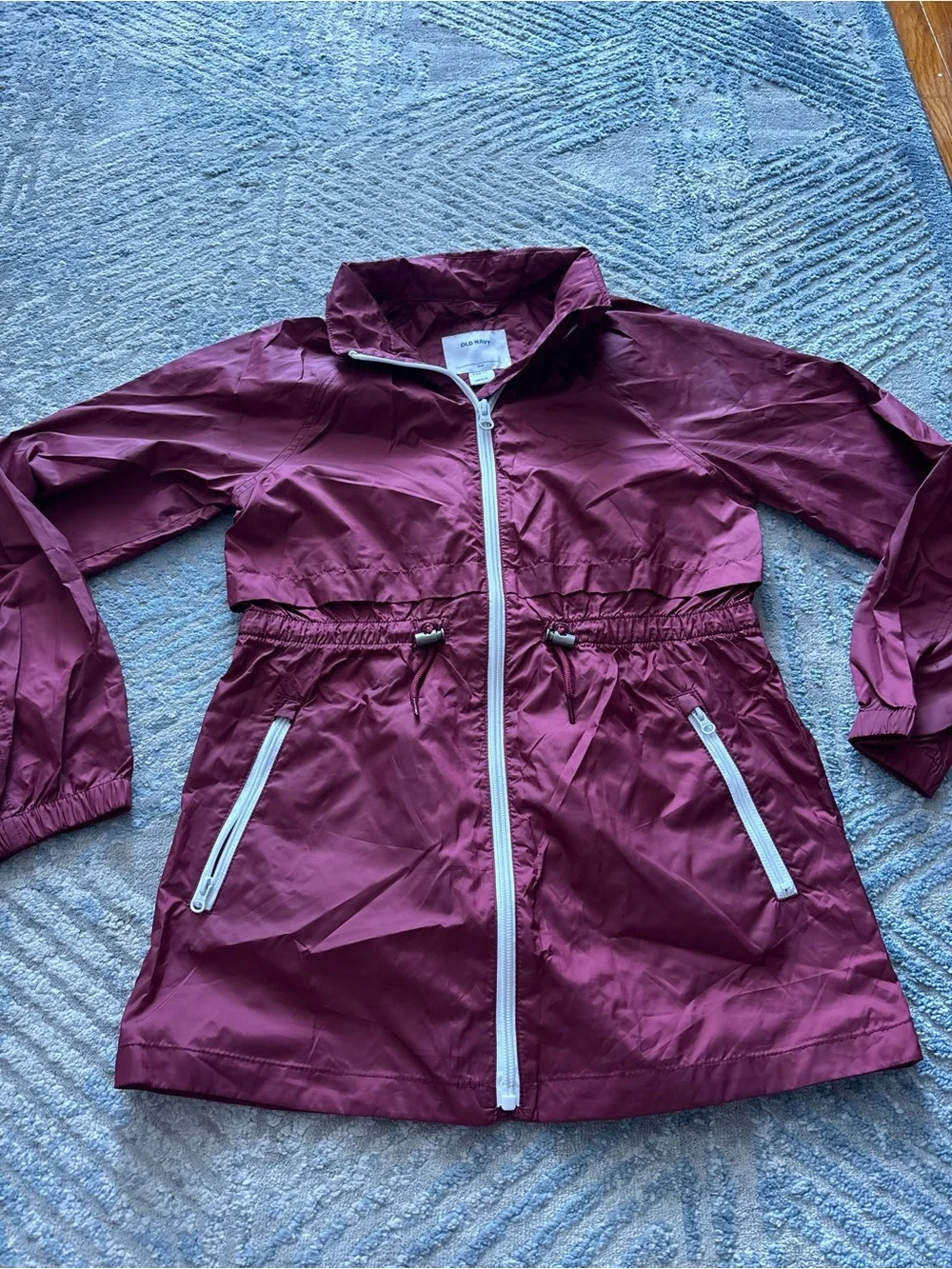 Old Navy Girls' Maroon Hooded Windbreaker with White Zippers